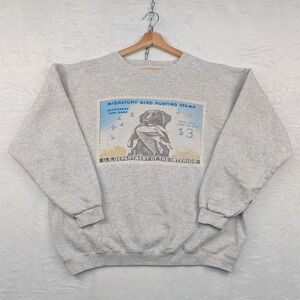 VTG Santee Sweatshirt Men XL Gray Migratory Bird Hunting Stamp Pullover USA 90s